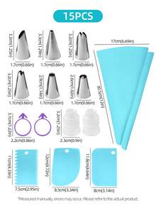 6/9/15 Pcs Cake Decorating Piping Bag & Tips Kit, Reusable Silicone Pastry Bags With Icing Nozzles Converter Cake Scrapers Ring Ties, Baking Tools For Halloween Christmas Birthday - View 8