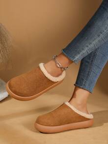 Women's Thick Sole Closed Toe Slippers, Comfortable Warm Indoor/Outdoor House Slippers, Winter - Brown - View 5