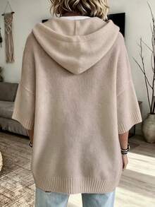 Women's Casual Fashion Solid Color Loose Hooded Knit Sweater Pullover Autumn/Winter Knit Top Cardigan - Apricot - View 4
