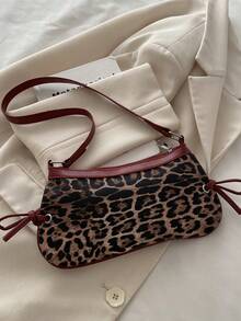 1pc Vintage Bowknot Decor Shoulder Bag/Underarm Baguette Bag, Suitable For Dating, Outing, Party And Other Occasions, Fashionable Women's Bowknot Wallet. Leopard Print Position Random - Burgundy - View 7