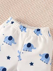 0-12 Months Newborn Baby Boy 3Pcs Cute Elephant Pattern Romper + Pants + Hat Set, Autumn Outfit - Baby Blue - View 6