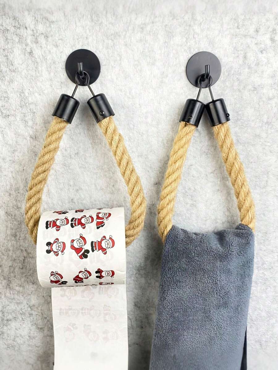 Jute Rope Toilet Paper Holder, Bathroom Tissue Rack, Drill-Free Wall Mount Design, Can Hang Face Towels And Hand Towels, Handmade Toilet Paper Storage, Home And Commercial Use, Office Kitchen Bathroom Decor Accessories, Apartment Essentials