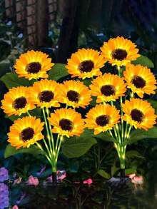 2pcs Yellow Sunflower Solar Ground Lights, LED Solar Flower Landscape Lights, Waterproof Outdoor Decorative Lights, Suitable For Yard, Balcony, Wedding, Holiday Atmosphere Decoration - Multicolor - View 6