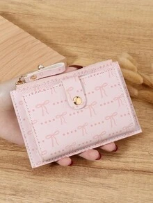Simple Bow Printed Card Bag, Ultra-Thin Zipper Convenient ID Window ID Bag, Portable Credit Card And Coin Card Bag, Suitable For Outdoor And Travel - Pink - View 15
