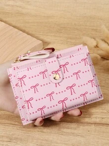 Simple Bow Printed Card Bag, Ultra-Thin Zipper Convenient ID Window ID Bag, Portable Credit Card And Coin Card Bag, Suitable For Outdoor And Travel - Pink - View 13