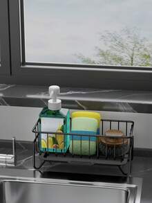 Kitchen Sink Sponge Holder, Metal Sink Storage Rack With Drainage Tray, Faucet Mounted And Countertop Mounted Sponge Brush Soap Storage Rack, Kitchen Sink Storage Basket Sponge Brush Holder With Drainage Tray Sink Rack - Multicolor - View 7