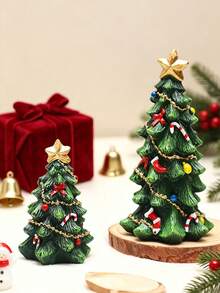 8pcs/1pc Green Christmas Tree Ornament, Resin Pyramid Shaped Mini Figurine With Star Top And Candy Cane Decoration, Christmas Party Home Desktop Centerpiece Decoration, Winter Holiday Decor - Multicolor - View 5