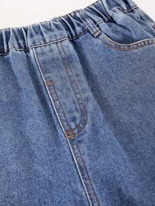 Tween Boy Spring Cartoon Graphic Pocket Casual Daily Denim Jeans - Blue - View 4