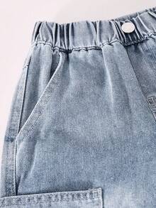 Tween Boy Loose Straight Leg Big Pocket Denim Jeans - Blue - View 5