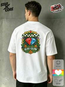 Ruby Glow Gemstone Crystal Luxury Graphic Vibrant Summer Fitted Cotton Short Sleeve Tee, Men Streetwear Casual Daily Wear - White - View 1