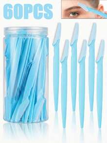 30pcs Blue Eyebrow Trimming Razor Set, Eyebrow Trimmer And Razor, Exfoliating Skin Scraper Tool, Body Hair Removal Trimmer And Facial & Set, Long Handle Blade With Precision Protective Cap, Women's Eyebrow Grooming Tool, Suitable For Daily Or Travel Use - Blue - View 10