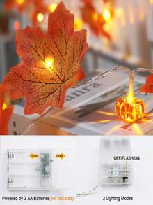 Halloween Thanksgiving Maple Leaf Pumpkin LED Light String Warm Light Battery-Powered Dual Lighting Mode Home Party Indoor Table Room Autumn Seasonal Festival Atmosphere Decorative Lamp - Maple Leaf Pumpkin Lantern - View 3