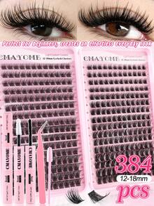 320/384pcs Of D-Type Curly Eyelash Clusters,With Simulated Mink Fur Texture And Natural Eyelash Clusters Available In Manga Style,With Elongated Eye Tails And Enlarged Eyes In Various Styles. Soft Eyelash Self-Adhesive Set,Eyelashes Can Be Reused. - Pink - View 4