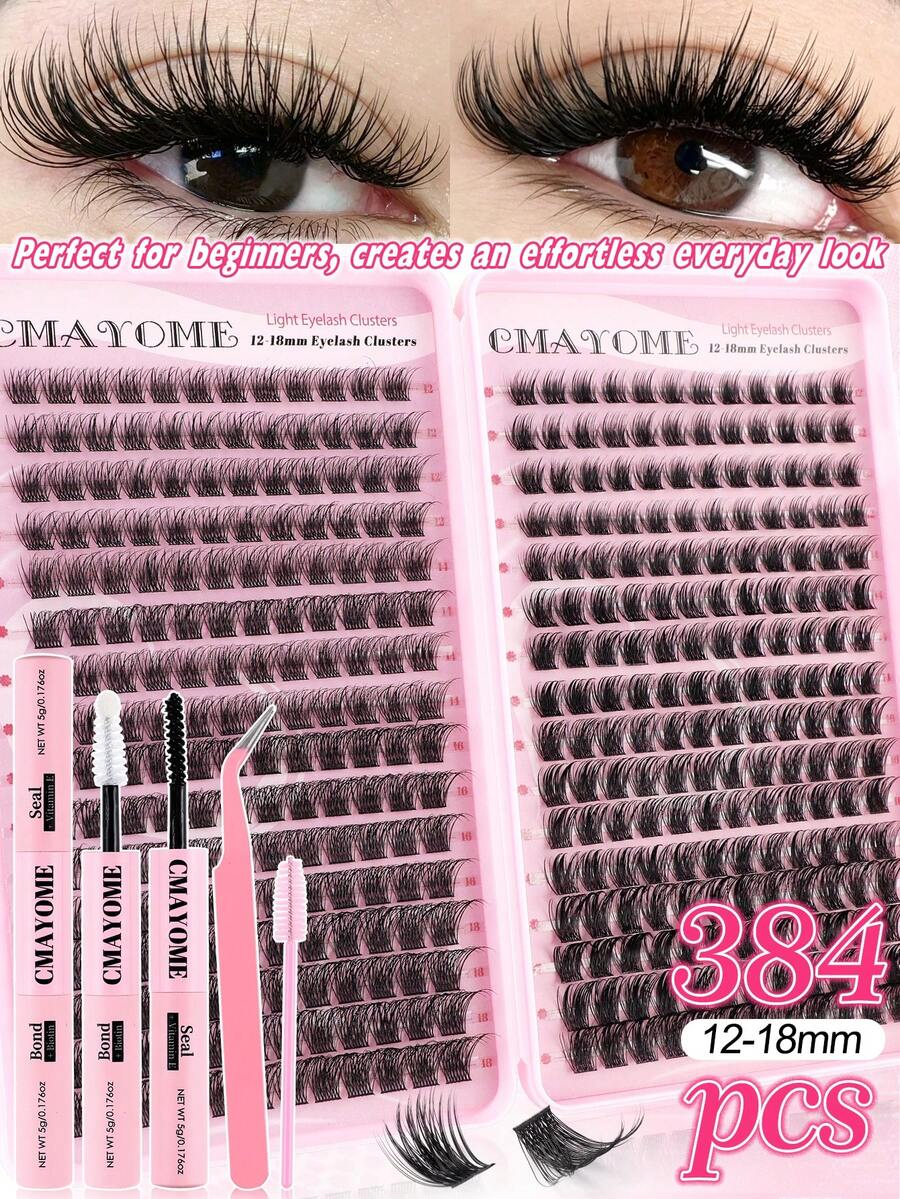 320/384pcs Of D-Type Curly Eyelash Clusters,With Simulated Mink Fur Texture And Natural Eyelash Clusters Available In Manga Style,With Elongated Eye Tails And Enlarged Eyes In Various Styles. Soft Eyelash Self-Adhesive Set,Eyelashes Can Be Reused.