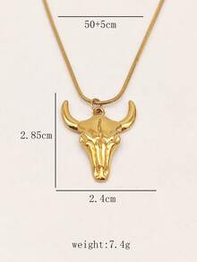 1pc European And American Personalized Hip-Hop Street Fashion Vintage Stainless Steel Bull Skull Pendant Necklace - Yellow Gold - View 6