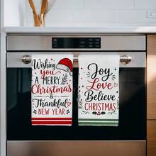 2PCS Kitchen Towels Minimalist Christmas Blessing Print 40*60cm Simple Style Rectangular Microfiber Kitchen Towels, Dish Cloths, Tablecloths, Hand Towels, Bathroom Kitchen Decor, Christmas Home Decor, Neighbor Housewarming Gift, Perfect For Kitchen And Bathroom Use, Suitable For Housewives And Family Gatherings Gift, High Cost-Performance, Household Essential - White - View 6