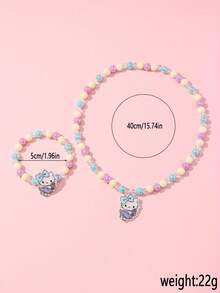 2pcs Sanrio Kids Jewelry Accessories Cute Kitty Pendant Beaded Bracelet Necklace Set, Suitable For Holiday Parties, Campus Birthday Gifts For Girls - Multicolor - View 4