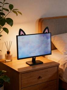1 Set Acrylic Cat Ear Screen Decor, Computer Monitor Decoration Accessories, Cute Gaming Desk Decor, Girly Desktop Aesthetic Decor, Pink & Black Color Screen Top Decor, Suitable For Home Office, Bedroom, Study, Gaming Space, Live Streaming Workspace Desktop Upgrade - Multicolor - View 4