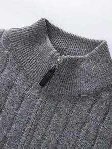 Men's Vintage Cable Knit Zipper Cardigan, Stand Collar Loose Casual Warm Solid Color Sweater Jacket, Autumn/Winter - Light Grey - View 4