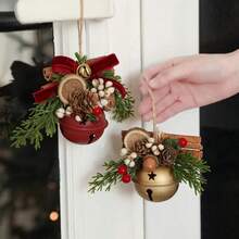 1pc Christmas Bell Ornament, Christmas Tree Hanging Decoration With Pine Needles, Berries, Bow And Rope, Vintage Metal Bell Pendant, Suitable For Holiday Party, Gift Box, Door Handle Decoration - Multi-color - View 7
