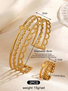 2pcs/Set Stainless Steel Minimalist Fashion Geometric Star Bracelet & Ring Set, Suitable For Women's Daily Wear - Multicolor - View 2