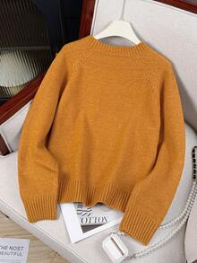 Women's Comfortable Knitted Pullover Sweater, Long Sleeve, Regular Length, Fitted Style, Mustard Yellow, Suitable For Autumn/Winter - Orange - View 7