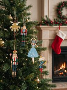 5pcs Christmas Nutcracker Fairy Tale Decorative Hanging Ornaments, Including Soldier And Fairy Characters, Suitable For Christmas Tree Branch Hanging Decorations And Gift Packaging Decor - A - View 5