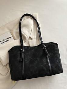 Women's Vintage Large Capacity Tote Bag, Studded Decor, Shoulder Carry Casual Daily Commute Handbag, Suitable For Travel, Work And Shopping. - Black - View 5