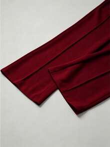 Women's High-Waisted Flare Pants, Front Seam Detail, Stretch Fabric, Suitable For Daily, Formal Occasions And Parties - Burgundy - View 5