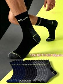 1/5/10/15/20/30 Pairs Men's Mid-Calf Work Socks, Reinforced Heel And Toe, Ribbed Mid-Calf Design, Printed With Workplace Theme Letter Pattern, Casual Versatile, Suitable For Men's Daily Office And Outdoor Activities, Multiple Colors Available - Multicolor - View 7