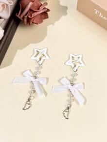 2pcs Hollow Star Hair Clips With Pearl Chain Bow & Angel Pendant Side Clips, Sweet Cool Style, Suitable For Party, Date, Daily Wear, Photography, Personalized Hair Accessories For Girls - Multicolor - View 4