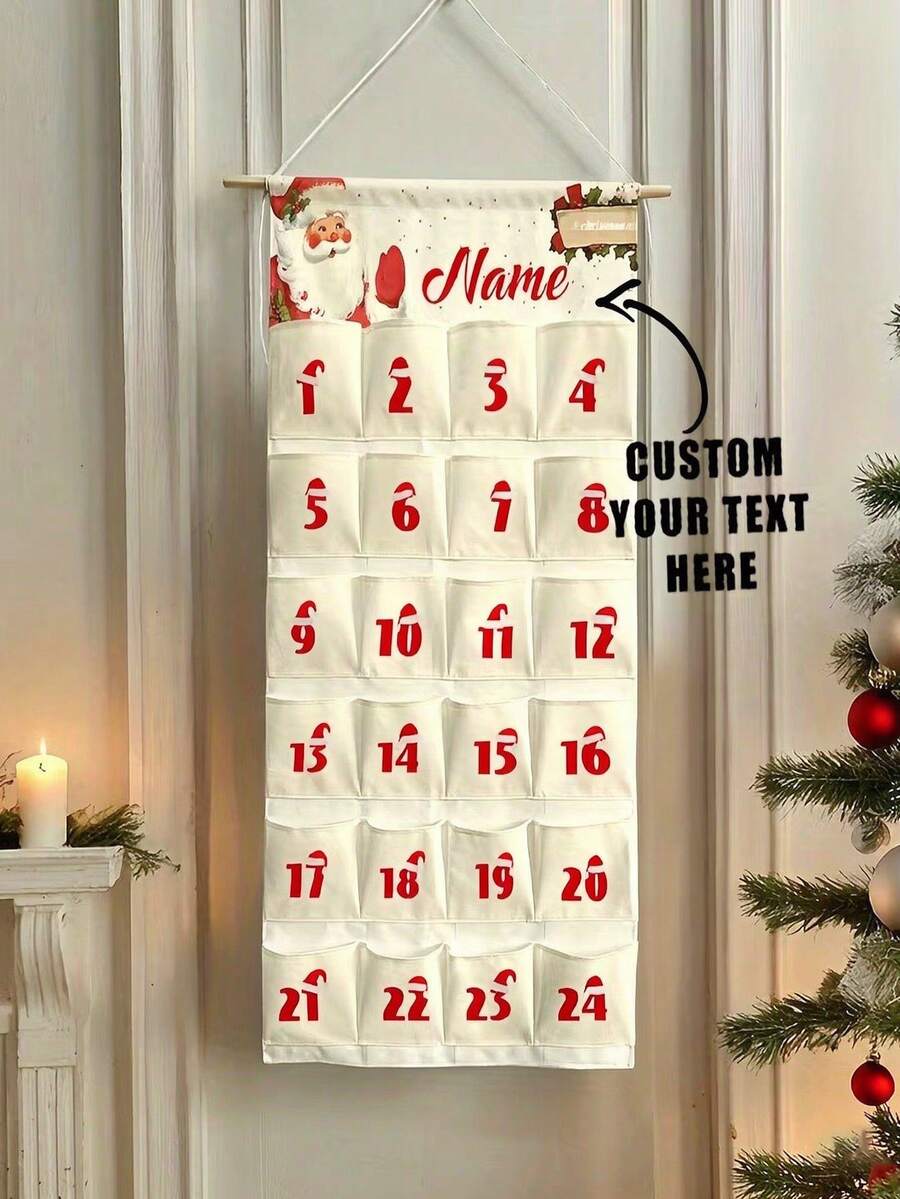 Customized Text Christmas Advent Calendar - 24-Slot Countdown Reusable Hanging Pockets, Perfect Holiday Gift And Decoration - Multicolor - View 1