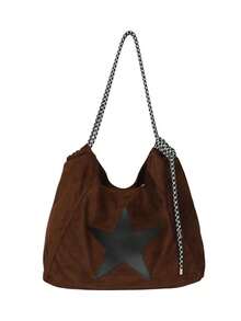 Maillard Style Star Print Fabric Tote Bag With Adjustable Drawstring Shoulder Strap, Large Capacity Casual Shoulder Tote Bag - Multicolor - View 11