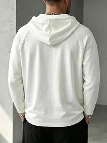 Men's Half-Zip Raglan Sleeve Hooded Long Sleeve T-Shirt, Casual Sports Pullover Top - White - View 5
