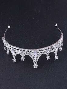1pc Kids Girls Gorgeous Royal Sparkly Rhinestone Crown Hair Accessory For Birthday Party, Princess Dress-Up, Performance, Theme Park & Photos - Silver - View 10