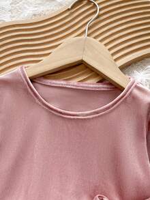 Girls' Velvet Princess Dress With Bow And Frill Trim, Cake Dress, Formal Gown, Autumn - Pink - View 4