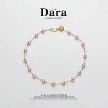 DARA Vòng tay ngọc trai nước ngọt bạc S925 hạt trắng 3-4mm thiết kế ngôi sao đa dụng cho hẹn hò và Valentine - trắng - Xem 8