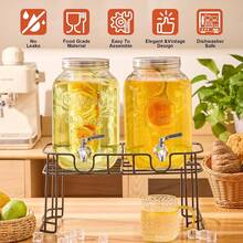 TAIMASI 1 Gallon Drink Dispensers, 2 Pack Glass Beverage Dispenser With Stand & Stainless Steel Spigot For Parties, Lemonade Dispenser For Sun Tea, Picnic - 1 Gallon (4L) - View 4