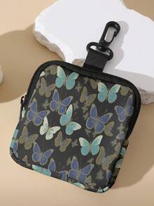 1pc Butterfly Print Kids Mini Coin Purse, Zipper Closure Small Storage Bag With Swivel Hook, Suitable For Earphones, Coins And Tiny Accessories, Can Be Hung On Backpack - Multicolor - View 9