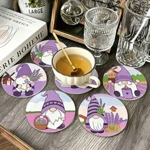 8入紫色主題小矮人、薰衣草、風車、香氛印花設計 PET 防滑杯墊，居家廚房裝飾配件，適用於各種節日聚會、派對禮物、感恩節、秋季裝飾 - 多色LDX2633 - 查看 8