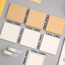 Minimalist Sticky Notes Student Grid Blank Inner Page Memo Reminder Annotation Note Pad, Khaki/White, Self-Adhesive Memo Pad, Portable Marker Writing Notepad, Portable Notebook Suitable For Office, Home, - one-size - View 11