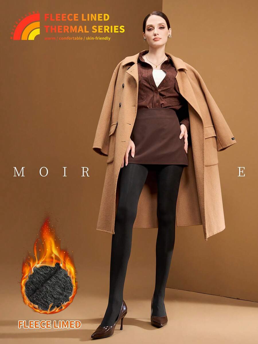 MOIRÉALLURE 1-Pair Pack Women's Fashionable Opaque Fleece Tights High-Stretch Thermal Base Layer Leggings - Black - View 1