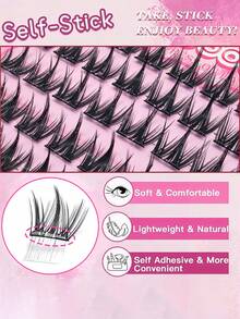 100 Pieces Of Soft, Self-Adhesive Mink False Eyelashes, Mixed Lengths Of 8-16mm, Individual, Lightweight Lashes, DIY Self-Adhesive Eyelash Extensions, Cluster Lashes, Natural Curly Cat-Eye Lashes, For Daily Use - C - View 2