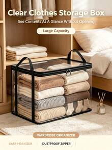 Heavy Duty Transparent Flip Lid Storage Box, Large Rectangular Stackable Space-Saving Organizer Bin, Durable Plastic Storage Container, Suitable For Clothes, Books, Home Office, Household Storage, Backpack Storage Bag, Dorm Storage, Book Storage, Bedroom Decor - Multicolor - View 3