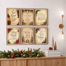 1/6pcs Christmas Religious Canvas Wall Art Set Bible Verse Prints Unframed Jesus Nativity Scripture Christian Home Decor Vintage Farmhouse Church Prayer Room Decoration Poster - Pattern - View 2