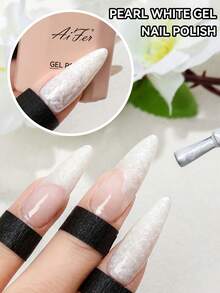 AiFer 1 Pc 15ml Pearl White Shimmer Gel Nail Polish Can Be Used With Different Background Colors To Make Threaded Nails - White - View 3