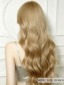 30 Inch Long Golden Wavy Wig Natural Loose Curly Synthetic Wig With Bangs For Women Daily Party Use - Multicolor - View 3