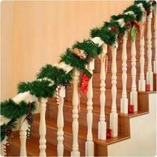 1pc Christmas Wreath, Artificial Soft Green Realistic Pine Branch Greenery, Suitable For Indoor And Outdoor Christmas Fireplace, Stairs, Door And Wall Decoration - Green - View 2