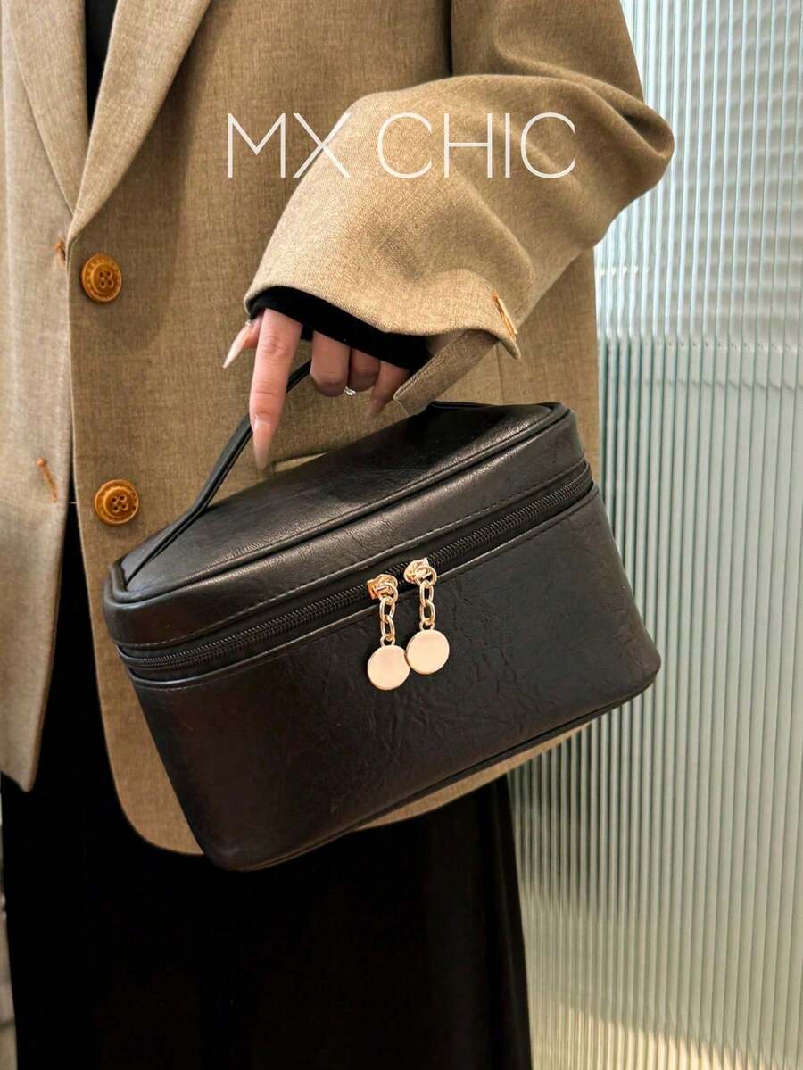 Cartoon Pattern Makeup Bag With Zipper - Black - View 1