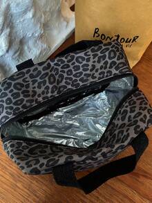 Portable Insulated Lunch Bag, Thickened Coffee Leopard Print Square Bento Box, Student Fruit Storage Bag - Multicolor - View 8